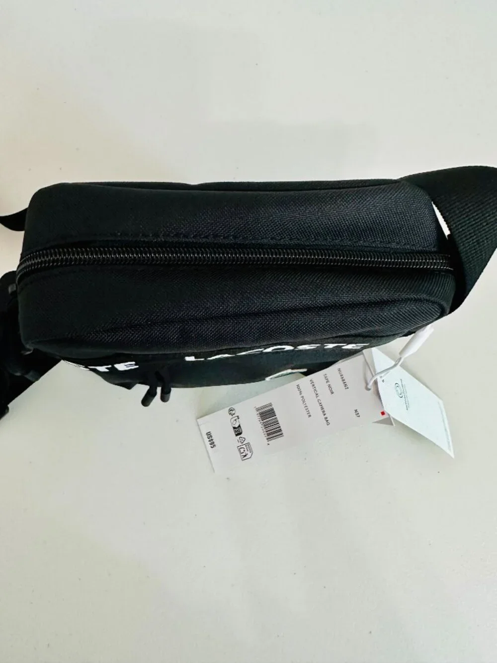 LACOSTE NEOCROC TAPE NOIR BLACK VERTICAL CAMERA CROSSBODY BAG UNISEX